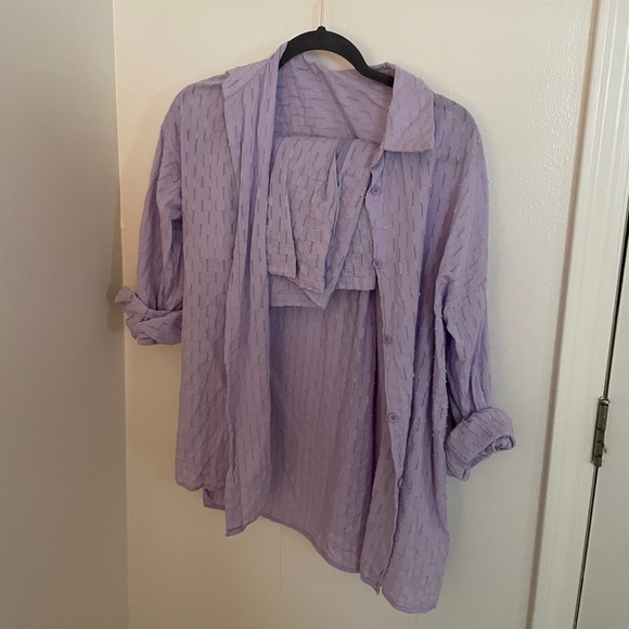 Purple button down and short matching set - Picture 1 of 4